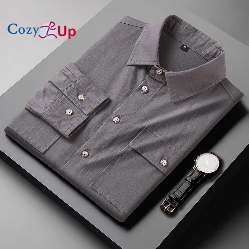 Уютная классическая хлопковая куртка-рубашка с длинными рукавами и двойными карманами — фото 7