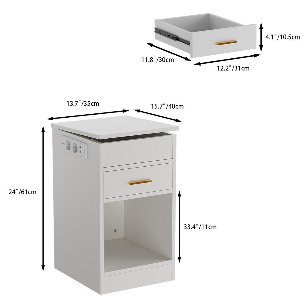 Bedside Nightstand Featuring Technology and Integrated LED Lights Charging Station Ports for Modern Homes Table De Chevet