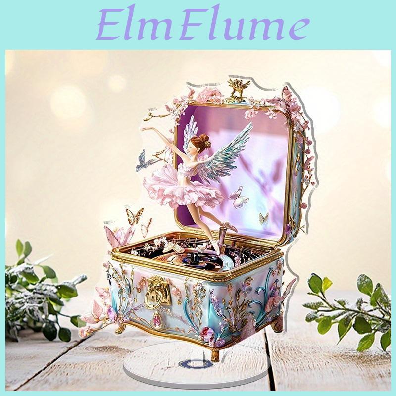 2d 1pc Rotating Acrylic Flat Music Box Dancing Angel Ballerina Colorful Desktop Decoration Home Furnishings