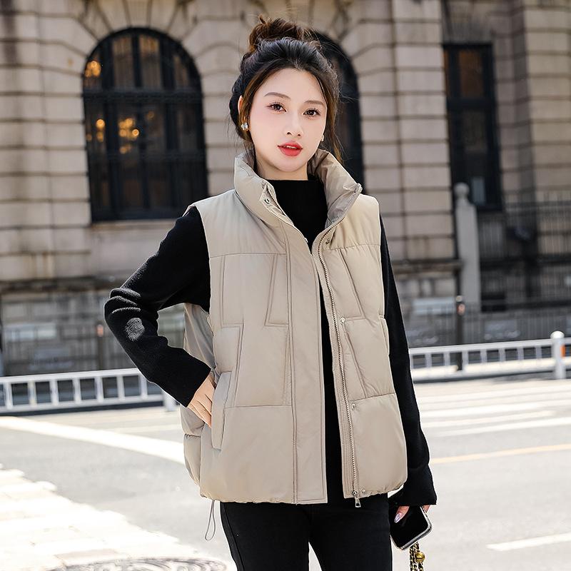 Autumn and Winter Short Cotton Vest for Women Back To Season Stand Collar Student Outer Wear Fashionable Waistcoat Loose Cotton Vest