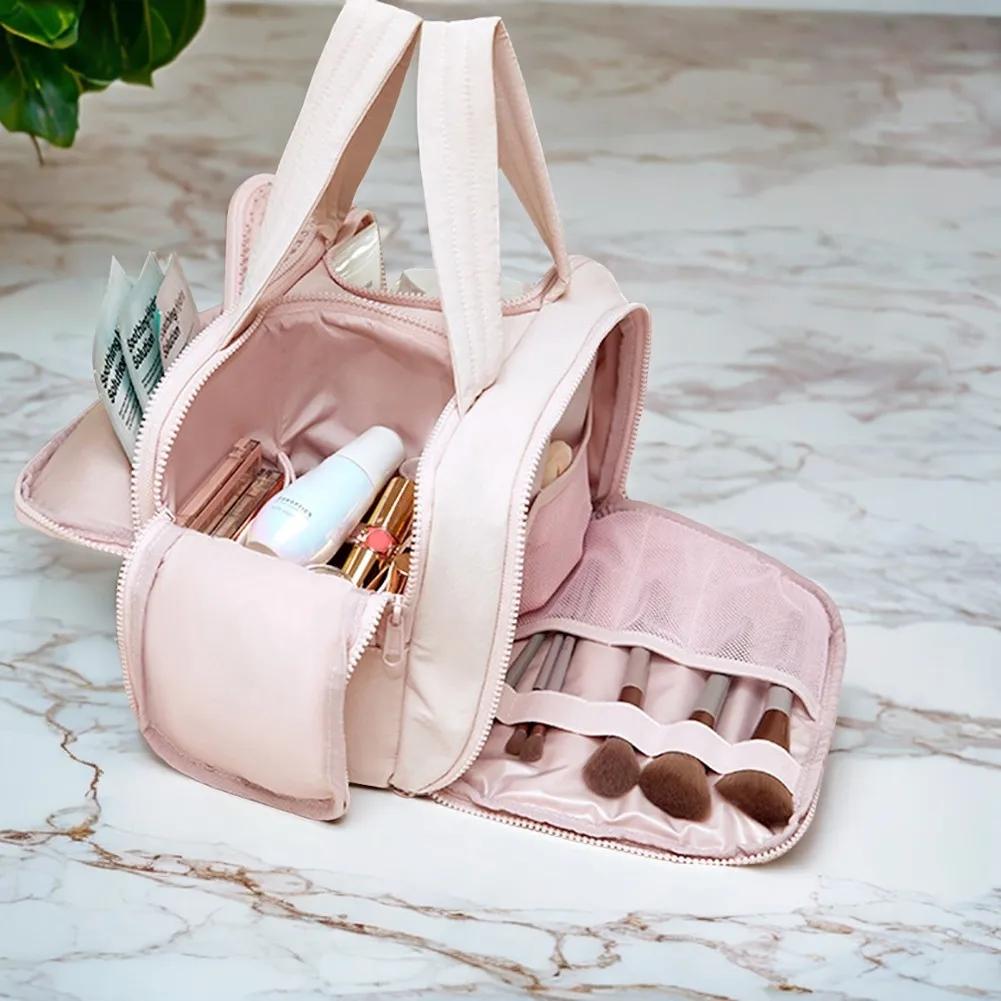Portable Makeup Bag Traveling Waterproof Toiletry Bag Fashion Makeup Storage Pouch Multi-Compartment Toiletry Cosmetics Bag