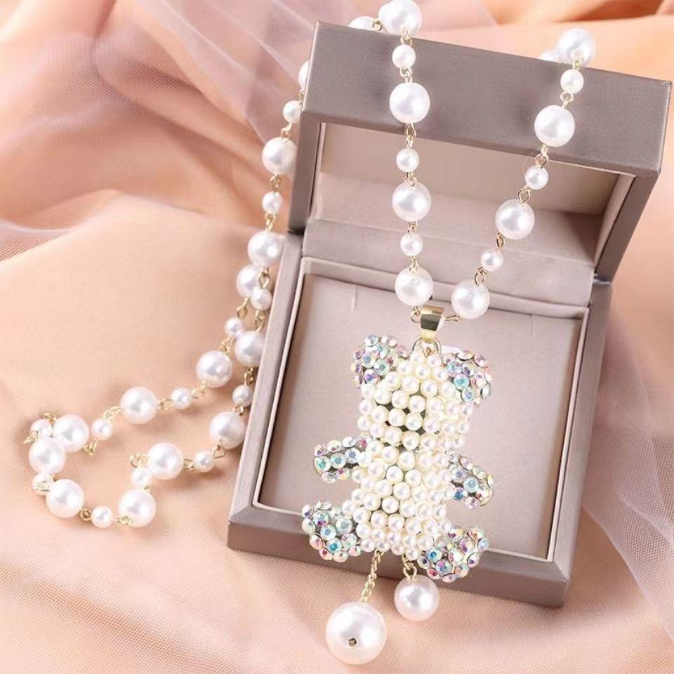 

Корейское жемчужное ожерелье: Роскошная длинная цепочка для свитера для осени/зимы