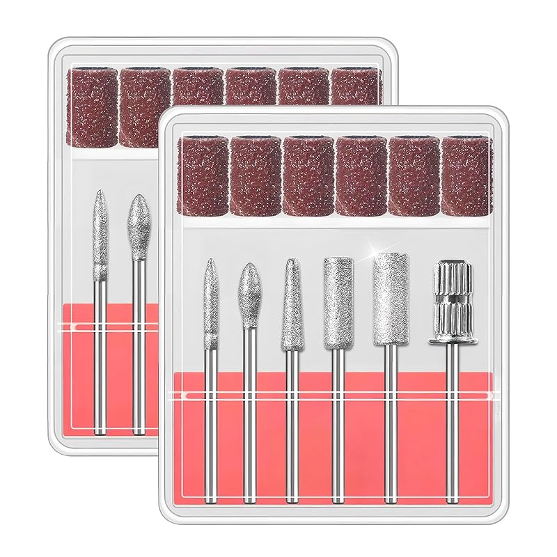 12Pcs Nail Drill Bits Set,Professional Nail Art Tools Set for Acrylic Art,with 6 Pcs Sanding Bands for Manicure & Pedicure Crystal Nail Files,Perfect
