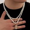 SHIXIN 2 Pcs/Set Hip Hop Jesus Cross Pendants Necklace Men Trendy Charm Imitation Pearls Chain Adjustable Chokers Street Jewelry