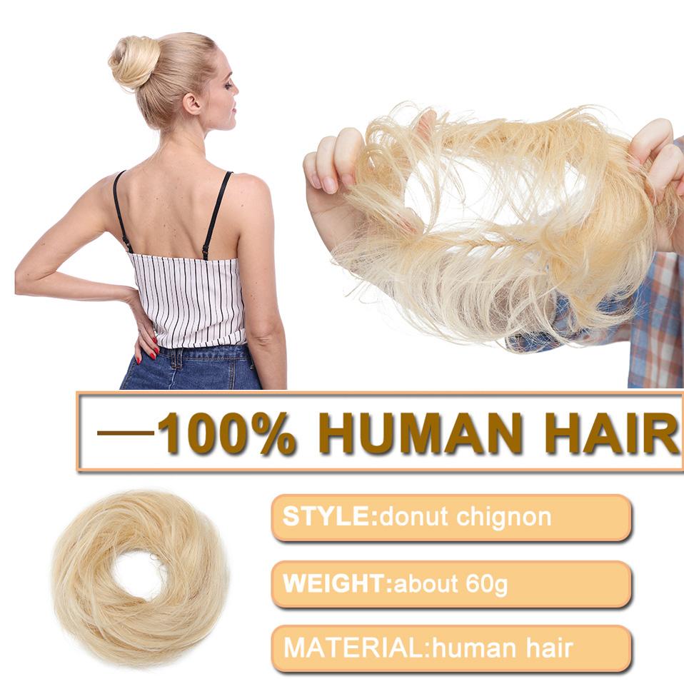 100% cabello humano moño Scrunchies Updos donut moño extensiones de cabello envolver cola de caballo