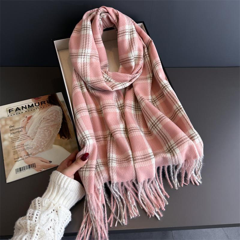 

Корейский стиль клетчатый зимний женский шарф из искусственного кашемира шали и накидки утолщенный теплый женский длинный шарф-одеяло с кисточками 200x66cm