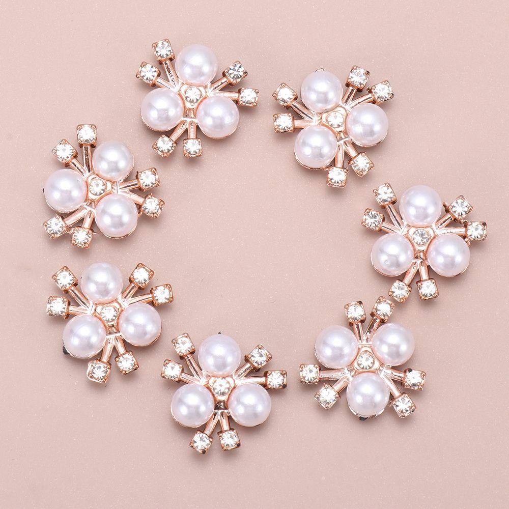 10PCS Sparkling Flower-shaped Hat Accessories Pearl Button Headwear Clip Pearl Hairpins Rhinestone Buttons