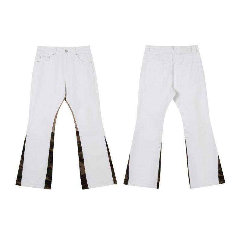 Mens High Street Graffiti Jeans Vintage Washed Slightly Flared Long Pants