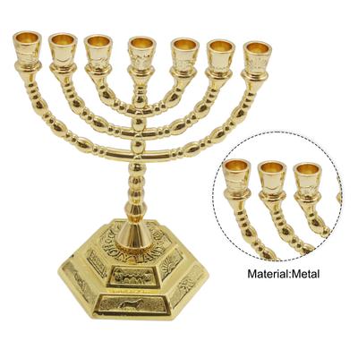 7 Branch Menorah Candle Holder Jerusalem Temple 12 Tribes of Israel Menorah with Aaron Rod Manna