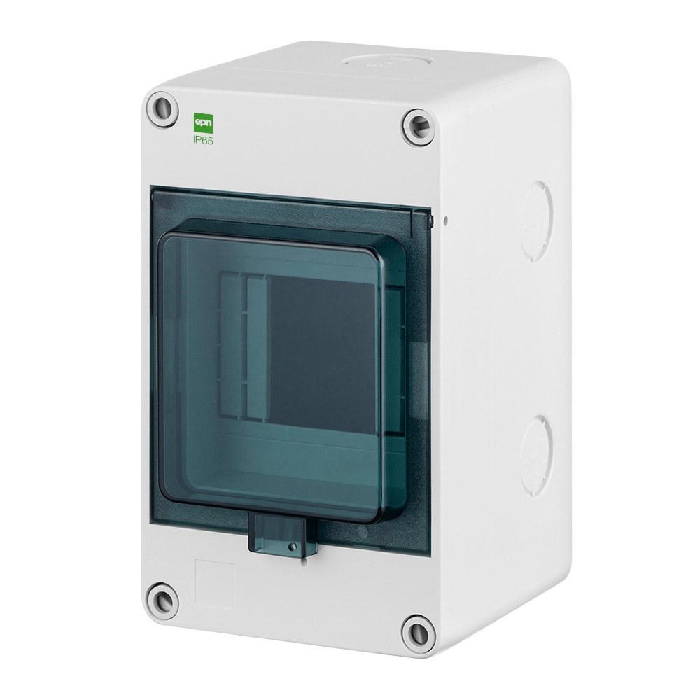 HERMETICA surface-mounted distribution board 1x4 modules N terminal, smoked door IP65