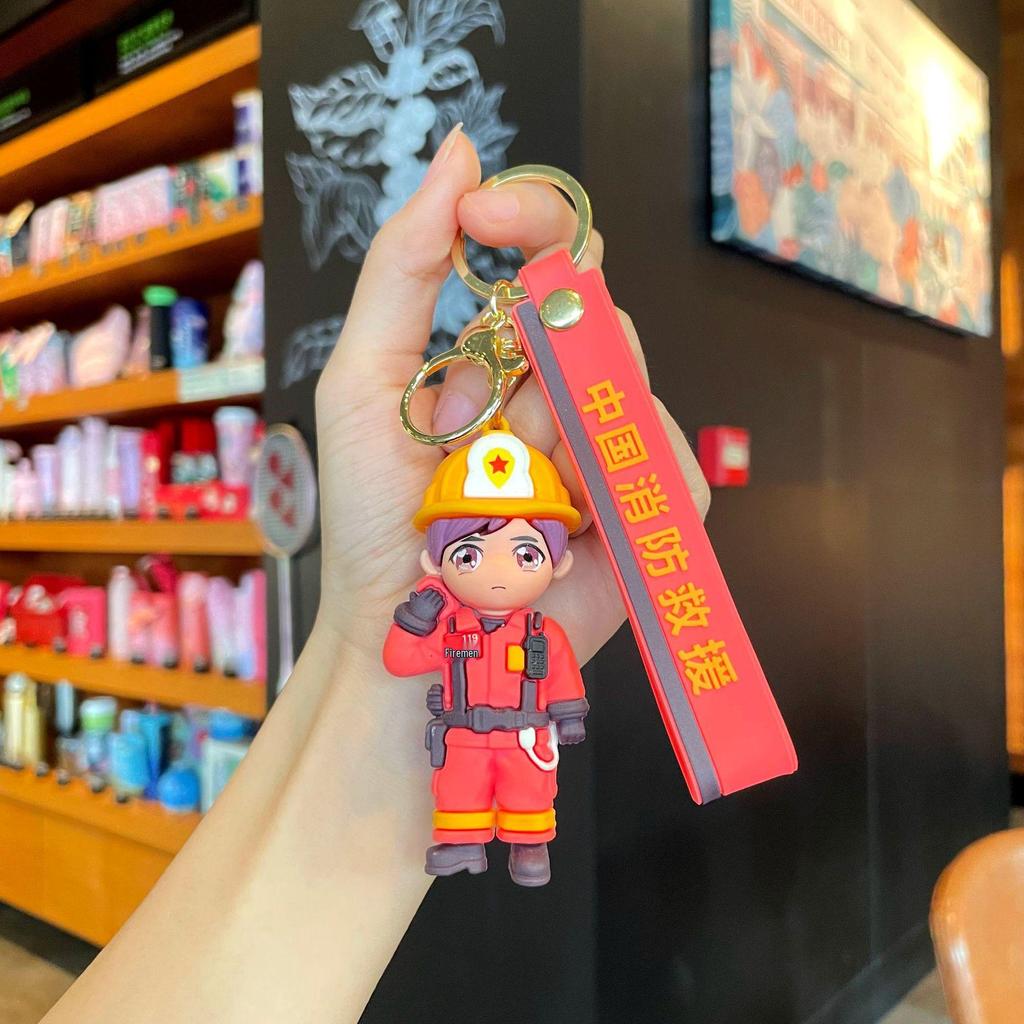 Firefighter Keychain: Cute 3D Traffic Police Pendant, Fashionable Event Gift