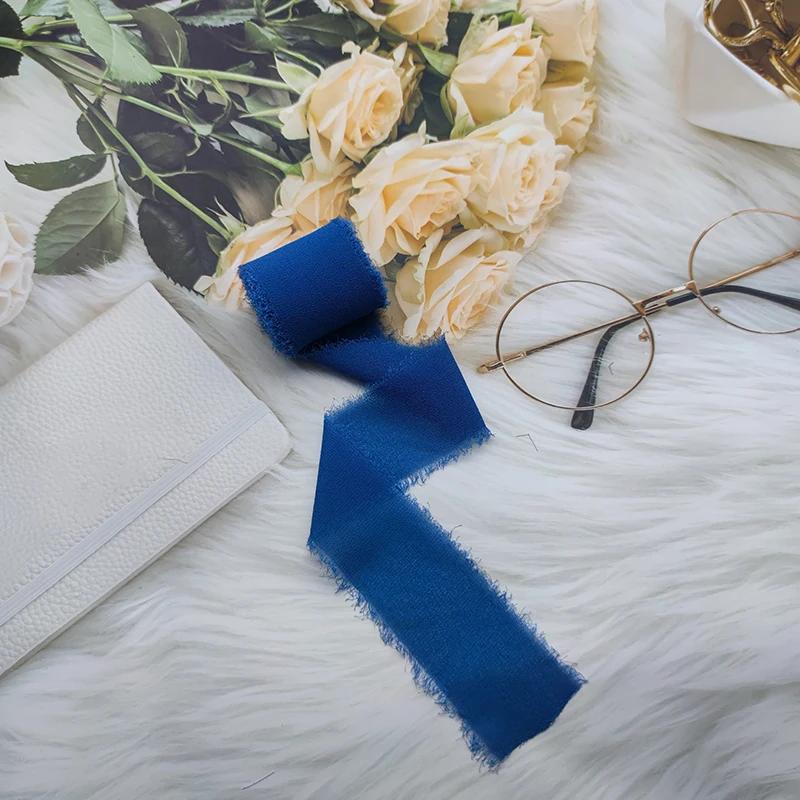 

Silk Chiffon Ribbon With Flowers Eternal Roses Ribbon Wedding Lace For Ties Handmade Ripped Flower Bouquet Wrap Decoration 5 Meters