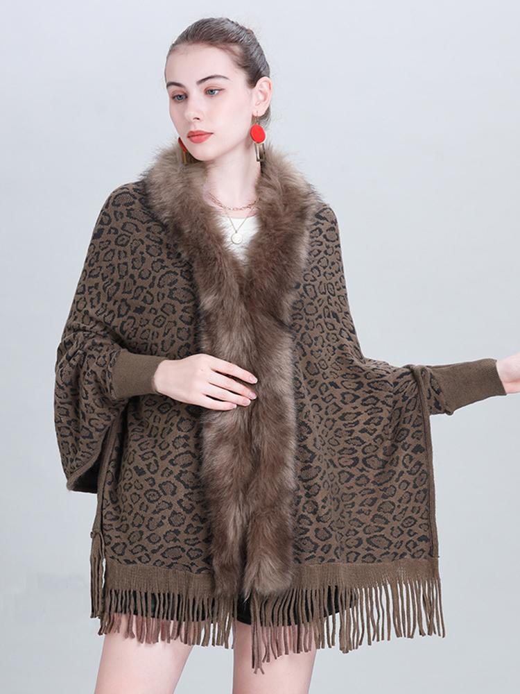 New Faux Fur Collar Imitation Cashmere Women Scarf Winter Vintage Leopard Poncho Warm Thick Wrap Capa Para Mujer Pashmina Shawl