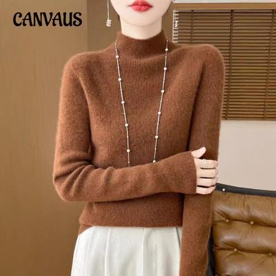 T-shirt moulant à col mi-haut pour femme, pull tricoté d'automne et d'hiver