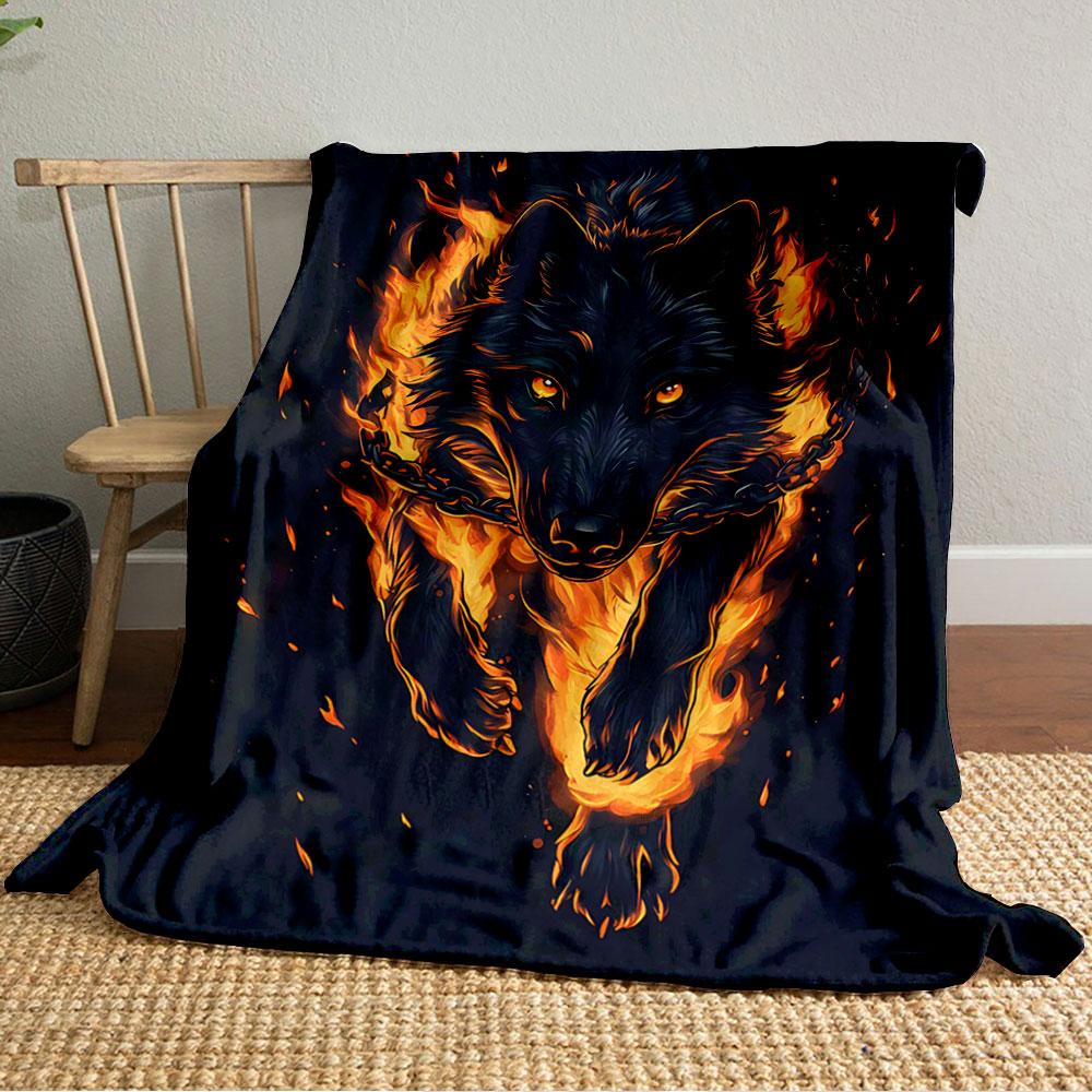 Fiery Wolf with Chains Design for all seasons blanket lunch break throw gift