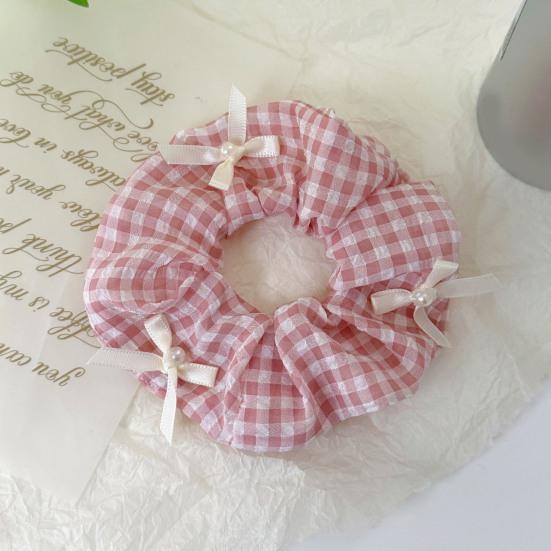 Plaid Hair Scrunchies No Crease Frizz Control Faux Pearl Bow Hair Ties No Damage Rubber Band Ponytail Holder Women Girls Hair Accessories