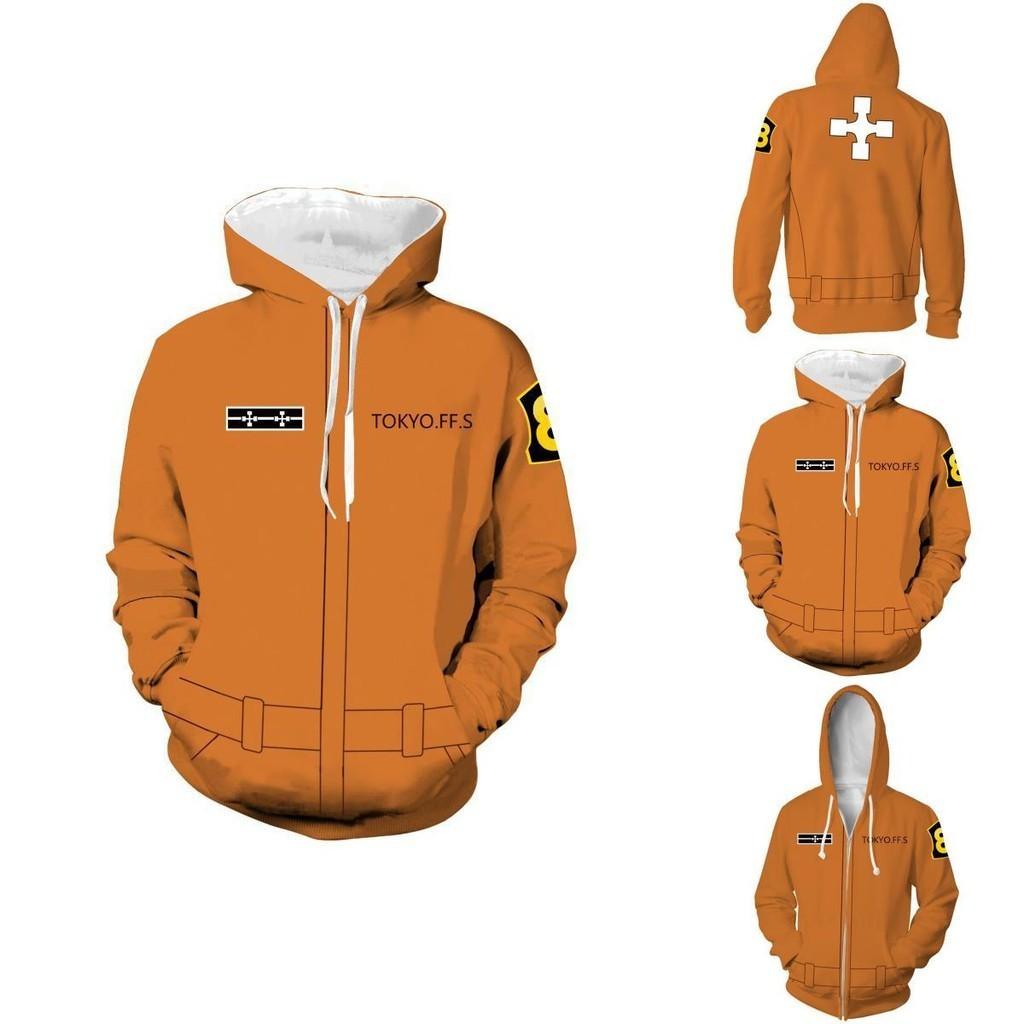 Unique Anime Fire Force Men Hooded Zipper Sweatshirts Cozy Pullover Cosplay Costume