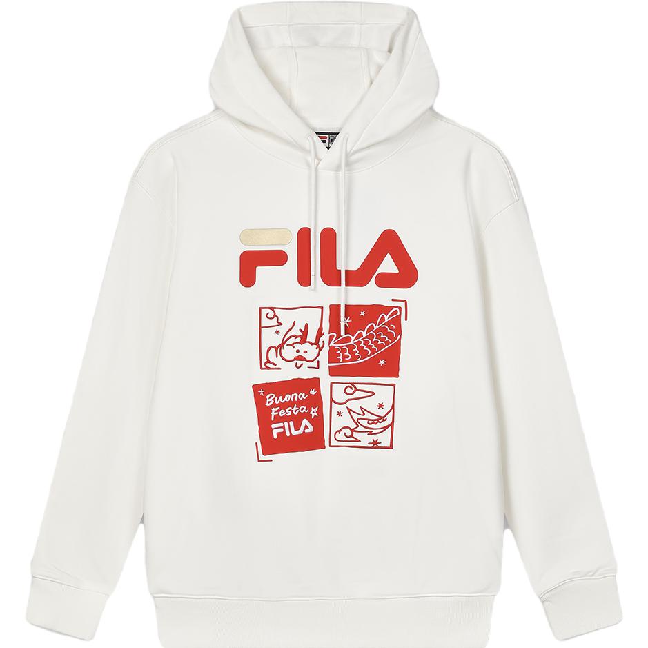 

FILA Da Da Long Series новогодняя свободная пара с капюшоном унисекс толстовки Cloud-Mushroom-White F11U419204FWT XL