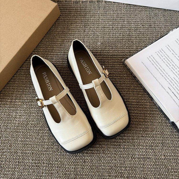 

Soft Leather Version~ Square Head T-Buckle Retro Mary Jane Small Leather Shoes Versatile Loafer Shoes Commuter Flat Shoes Women 40
