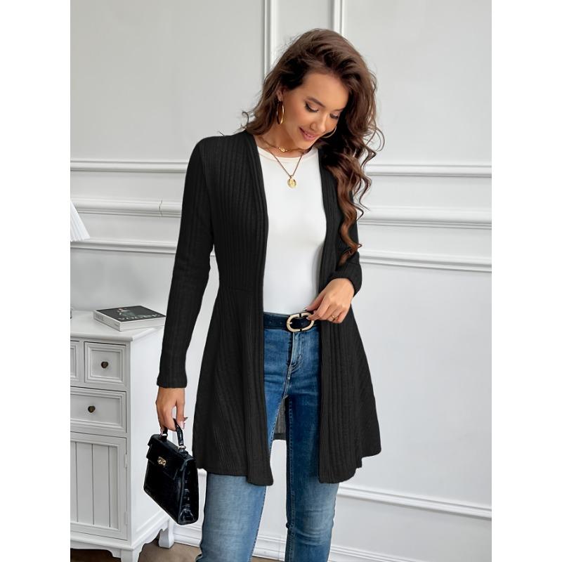 Women's Elegant Solid Color Textured Loose-Fit Cardigan - Medium Stretch Spring/Fall Layering Piece, Hand Washable Casual To Semi-Formal Sweater