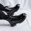 British style mens casual platform boots lace-up genuine leather shoes party nightclub dress cowboy boot high motorcycle botas