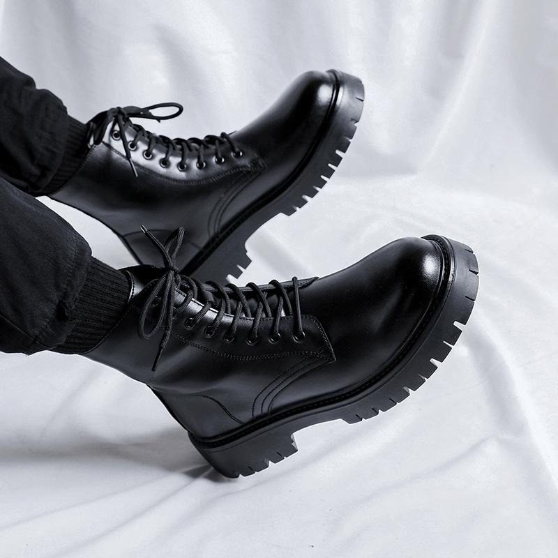 British Style Mens Casual Platform Boots Lace-up Genuine Leather Shoes Party Nightclub Dress Cowboy Boot High Motorcycle Botas