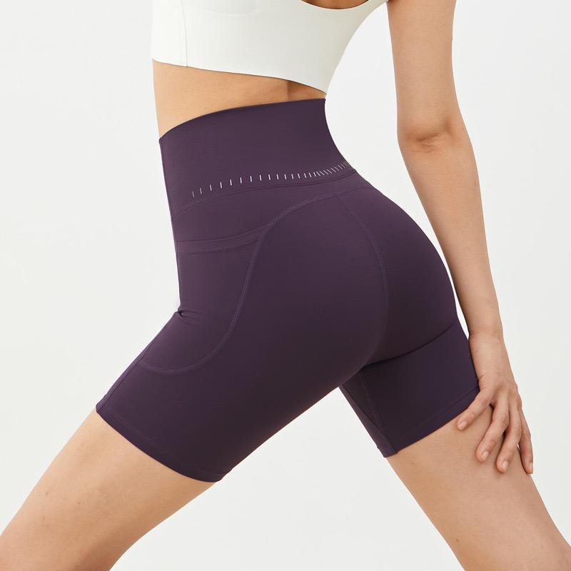 High-Waist Yoga & Cycling Shorts with Pocket - No Line, Peach Lift Design for Women