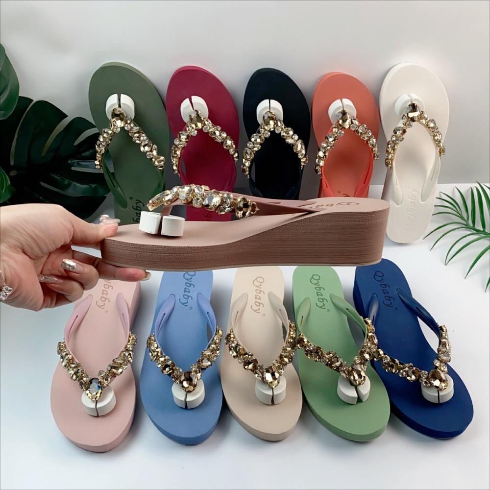 Diamond Slippers Women Summer Outdoor Wear Beach Shoes Sandals Womens Sexy Shoes Slope Heel Flip Flops for Women Chanclas Mujer