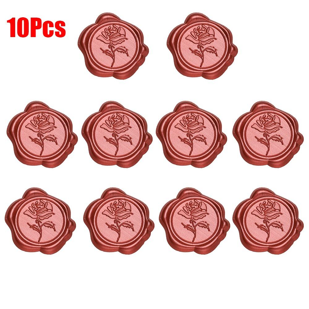 

10Pcs Self Adhesive Wedding Invitation Seal Decals DIY Envelope Seal Stickers Wax Seal Stickers style B-red