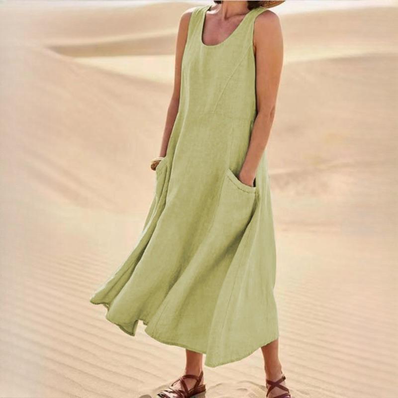 BITCED Letní dámské bavlněné šaty bez rukávů do O s výstřihem