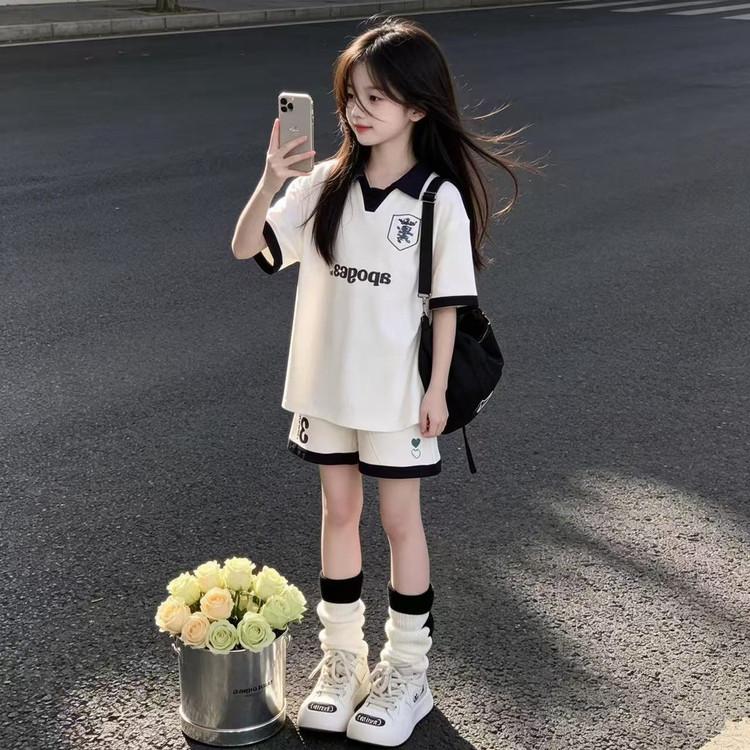 Girls' Super Beautiful Set 2026 Summer New Style Children's Sports Short-sleeved Shorts Casual Two-piece Set