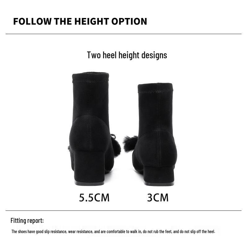 Autumn/Winter 2025 Women's Fur Velvet Stretch Chunky Heel Short Sock Boots