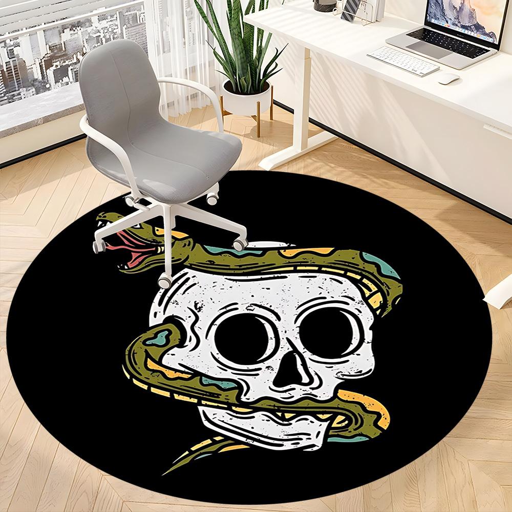 1pc Snake Skull Sticker Chair Carpet for Office, Round Non Slip Durable Large Size Office Carpet, Suitable for Office