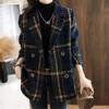 Tooxika Autumn And Winter New Retro British Style Color Matching Plaid Suit Jacket Double-breasted Woolen Coat For Women