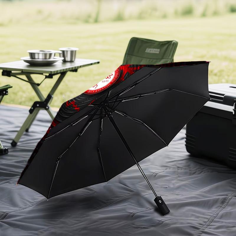 Olympiacos Fc Team Crest Automatic Folding Umbrella - 8-Rib Travel Umbrella with Auto Open/Close & Portable Gifts for holidays or birthdays