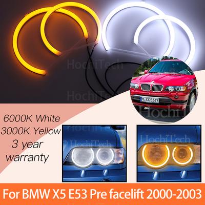 1 Set White+yellow Cotton Light Angel Eyes Ring Kits For BMW X5 E53 Pre Facelift 2000 2001 2002 2003