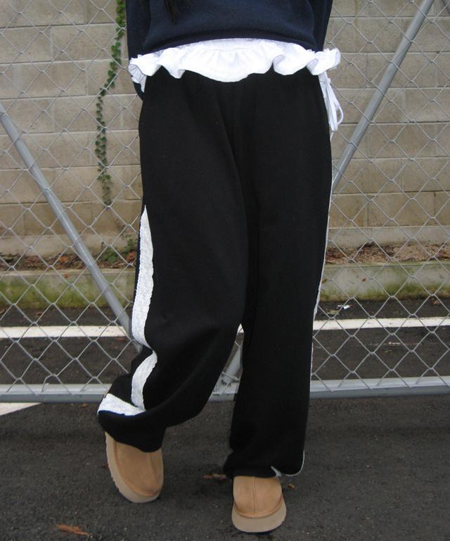RONRON Side Lace Track Sweat Pants Black