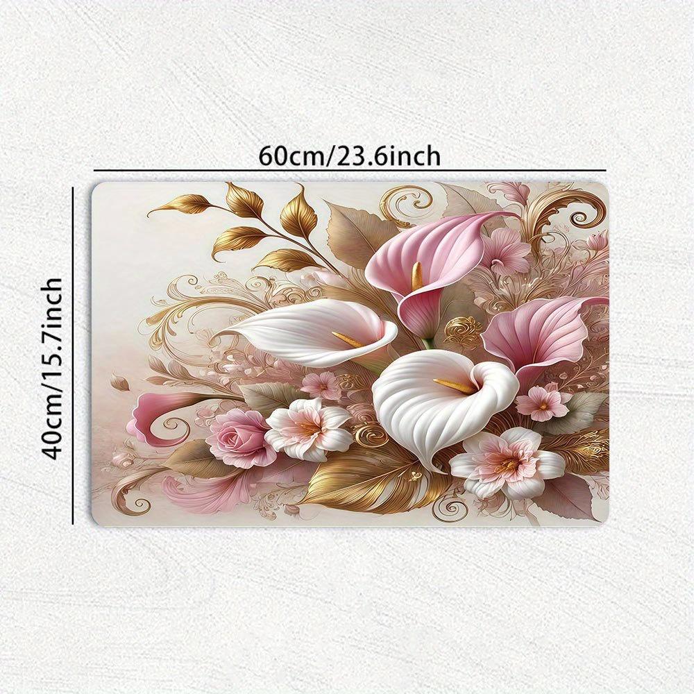 1Pcs Rubber Drying Mat With Pink Floral For Coffee Shop Restaurant Kitchen Carpet Tableware Durable Diatom Mud Table Mat Pet Mat