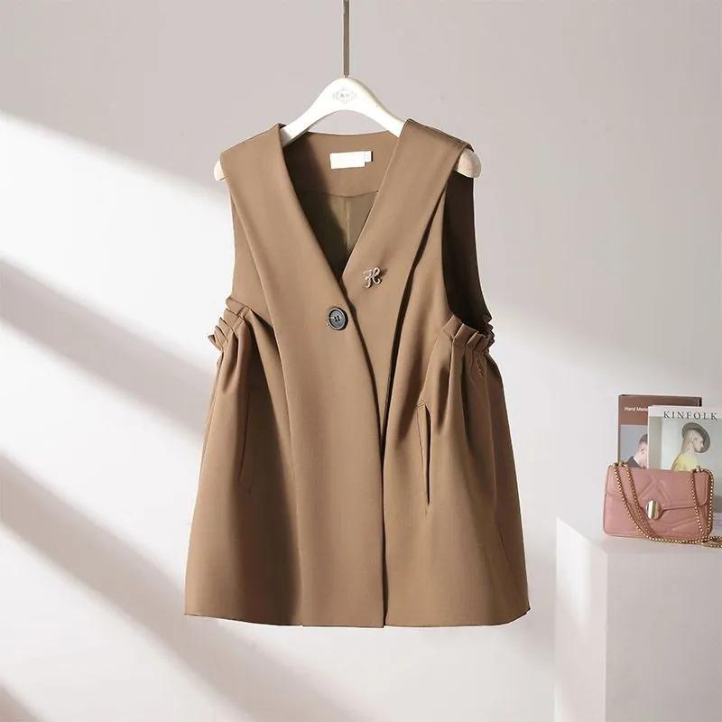 

Женский весенне-осенний повседневный костюмный жилет в британском стиле, однотонный, простой, плиссированный, для работы XXS кофейный