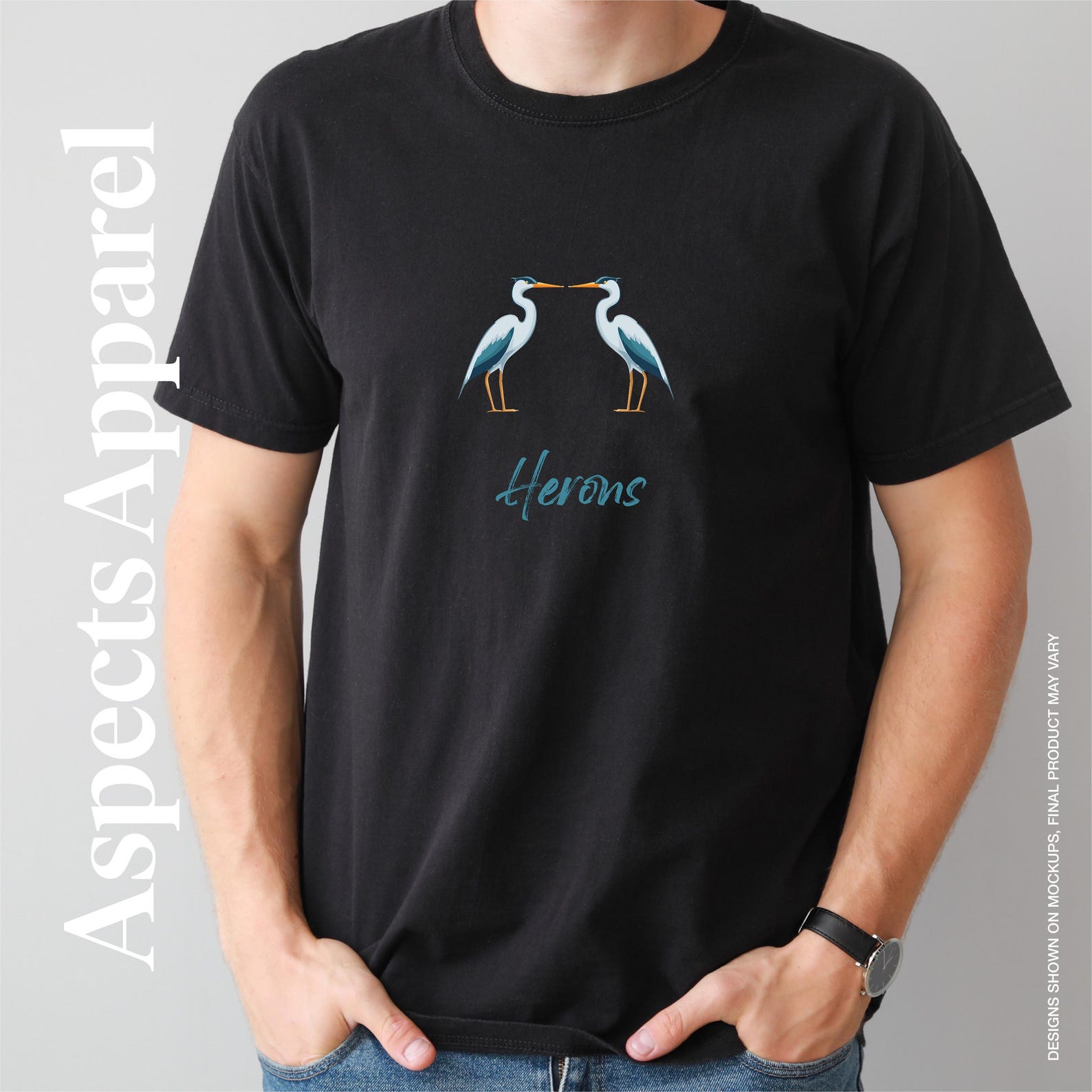 Herons Graphic T-Shirt, Nature Inspired Bird Lover Tee XXXXL