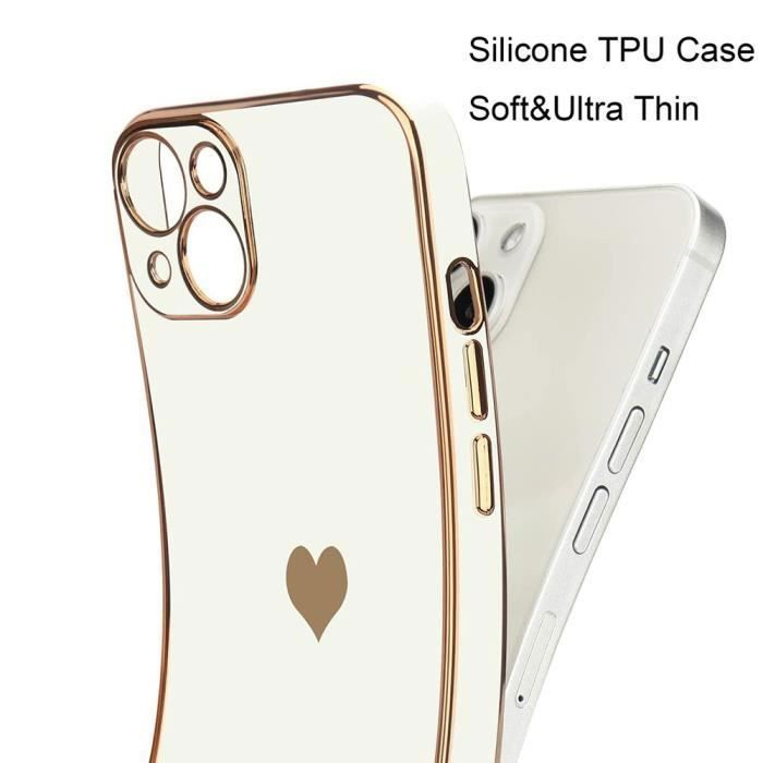 Coque de Protection - PROSHOP - iPhone 12 Pro - Blanc - Motif Cœur Luxe - Lot 2 Verres Trempés