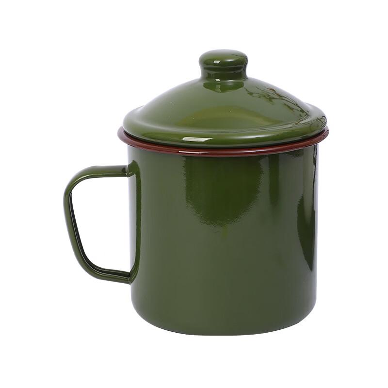 

OLOEY Retro Army Green Enamel Mug with Lid