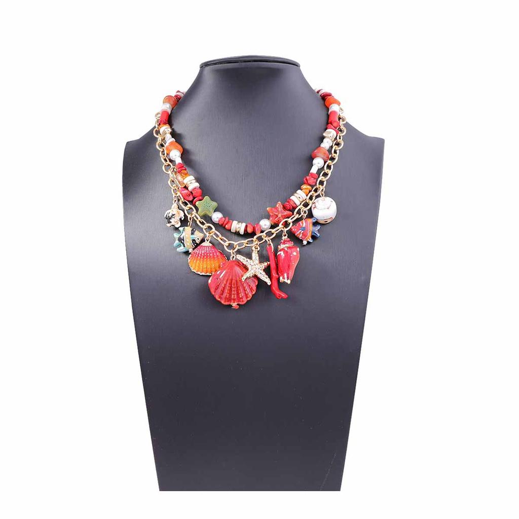 Ocean vacation style niche creative design sense fashion fresh scallop conch pendant double layer stacked necklace