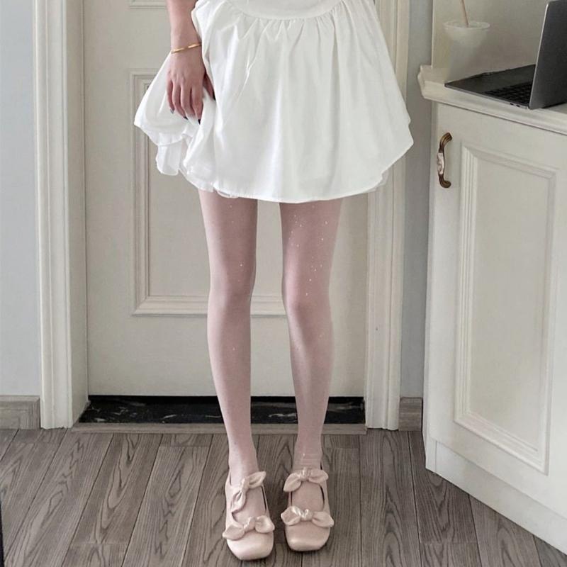 Women Sweet Ballet Style Ultra-Thin Sheer Pantyhose Stockings Glitter Star Patterned See-Through Tights Leggings Hosiery