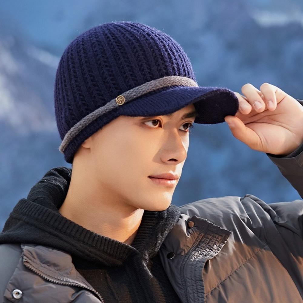Solid Color Knitted Benines Coldproof Pullover Hat Soft Knitted Baseball Hat  Autumn