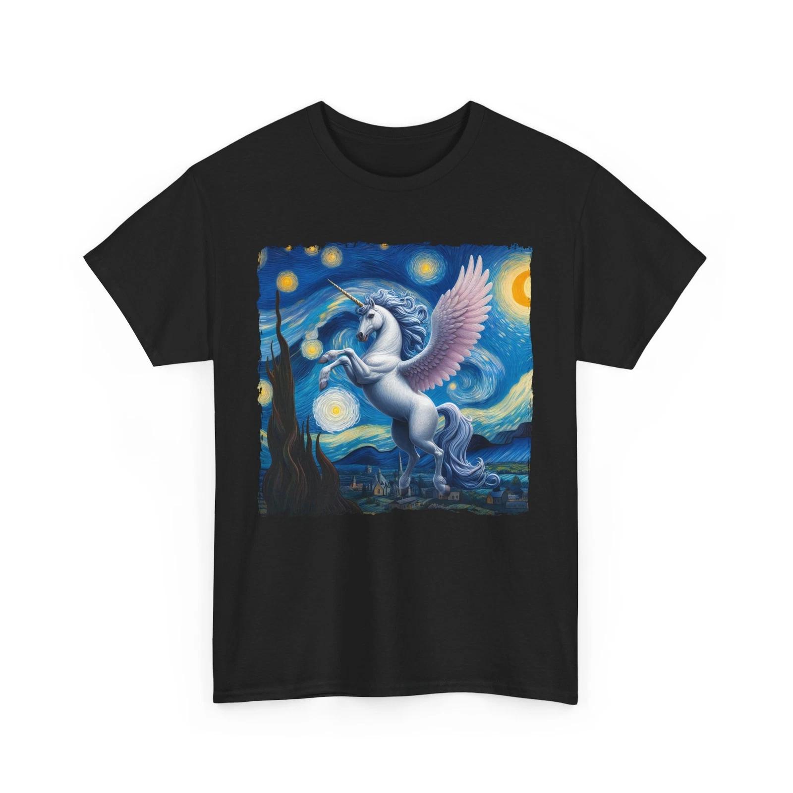 Unicorn Starry Night | Vibrant Art T-Shirt | Van Gogh’s Starry Night Print L