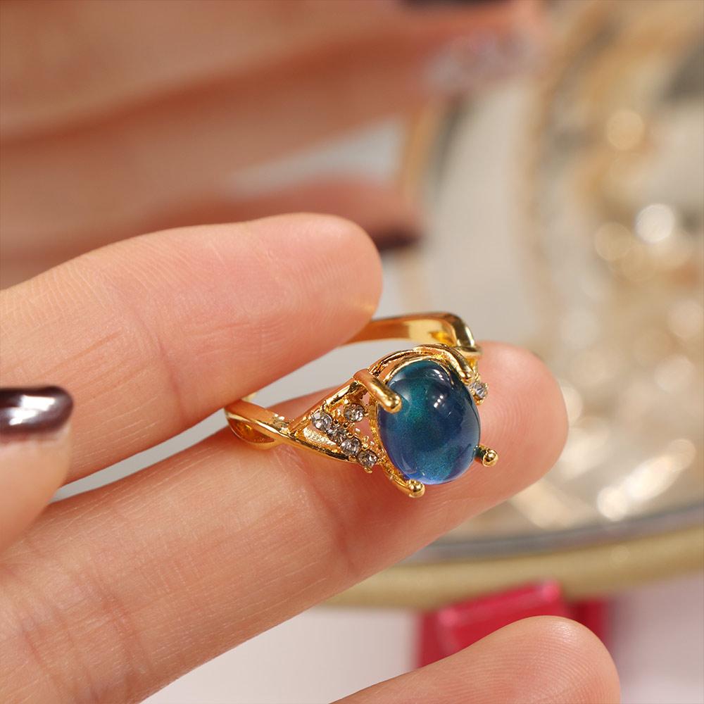 Oval Retro Adjustable Mood Rings Moon Stone Color Changing Mood Ring Changing Color Ring  Couples