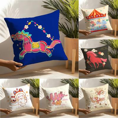 Festive Cartoon Chinese Dragon Print Pillow Case Home Living Room Decoration Linen Pillowcover Pillow Cases Cushion Cover