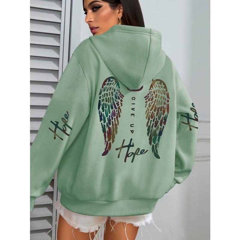 Women'S Casual Hooded Sweatshirt with Colorful Angel Wings Graphic