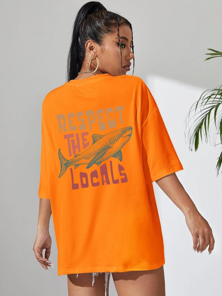Respect The Locals Shark Tshirts Women Street Hip Hop Clothes Summer Breathable Short Sleeve Soft Comfortable T-Shirt Female